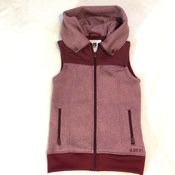 Burton Dry Ride Vest Womens Small Burgundy Full Zip Hood Snowboard Ski EUC - Picture 3 of 8